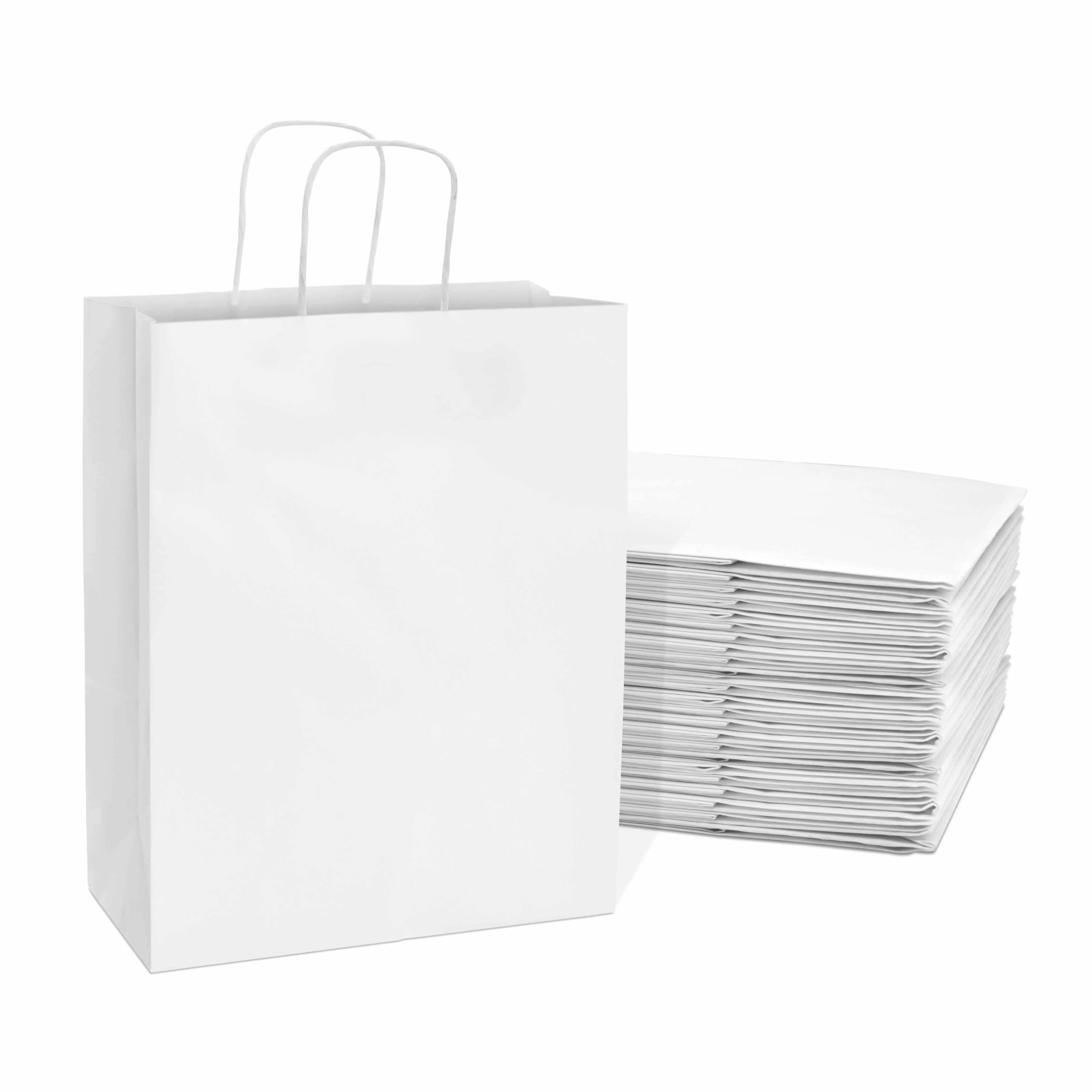 10x5x13 Medium White Paper Bags with Handles