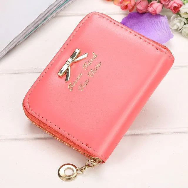 2017 High quality Brand Wallet Women Bowknot Small Purse PU Artificial Leather Wallet Female Zipper Coin Purse Wallet overwatch