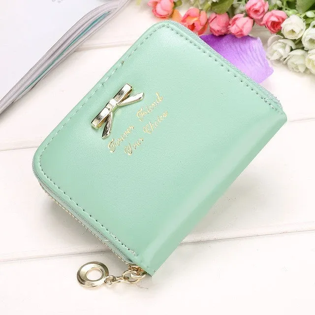 2017 High quality Brand Wallet Women Bowknot Small Purse PU Artificial Leather Wallet Female Zipper Coin Purse Wallet overwatch