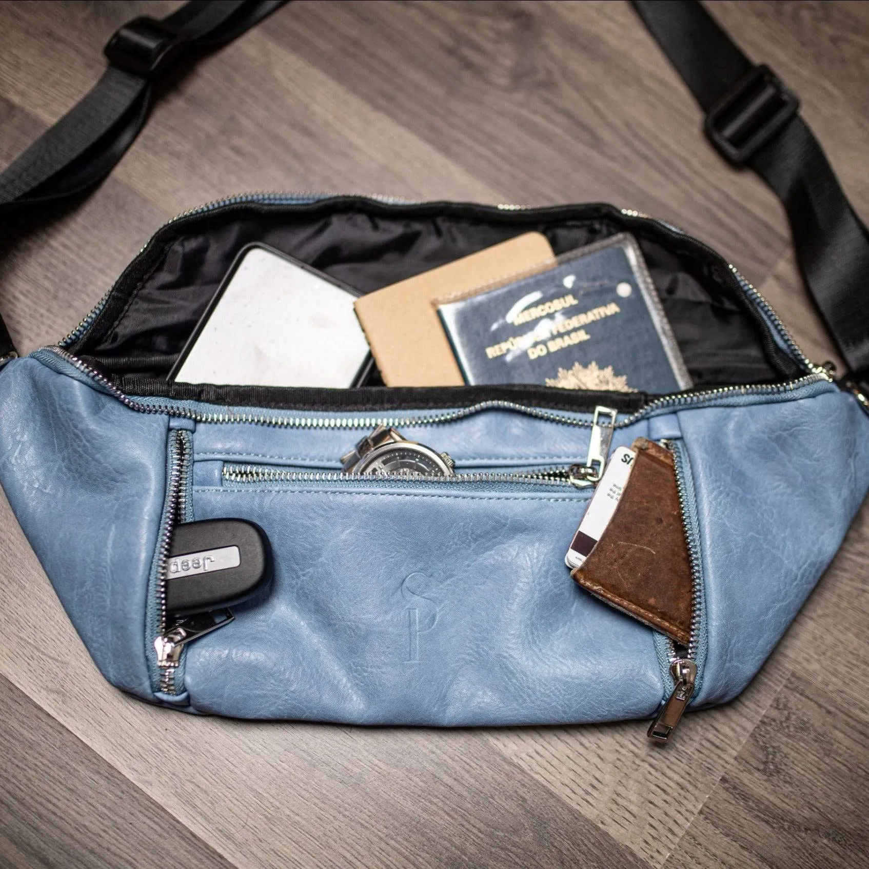 Baby Blue Leather Sling Bag