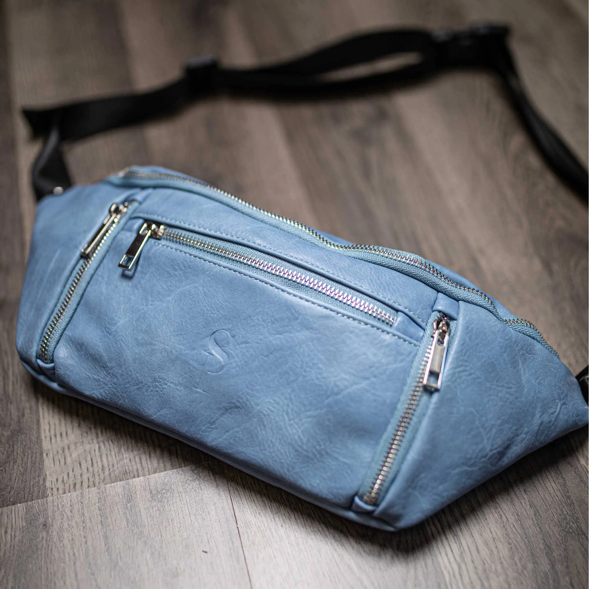 Baby Blue Leather Sling Bag