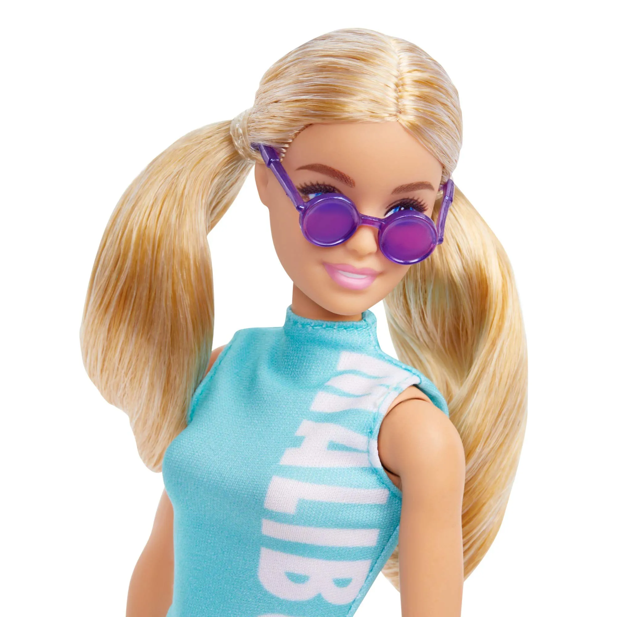 Barbie Fashionistas Doll #158, Long Blonde Pigtails Wearing Teal Sport Top, Patterned Leggings, Pink Sneakers & Sunglasses