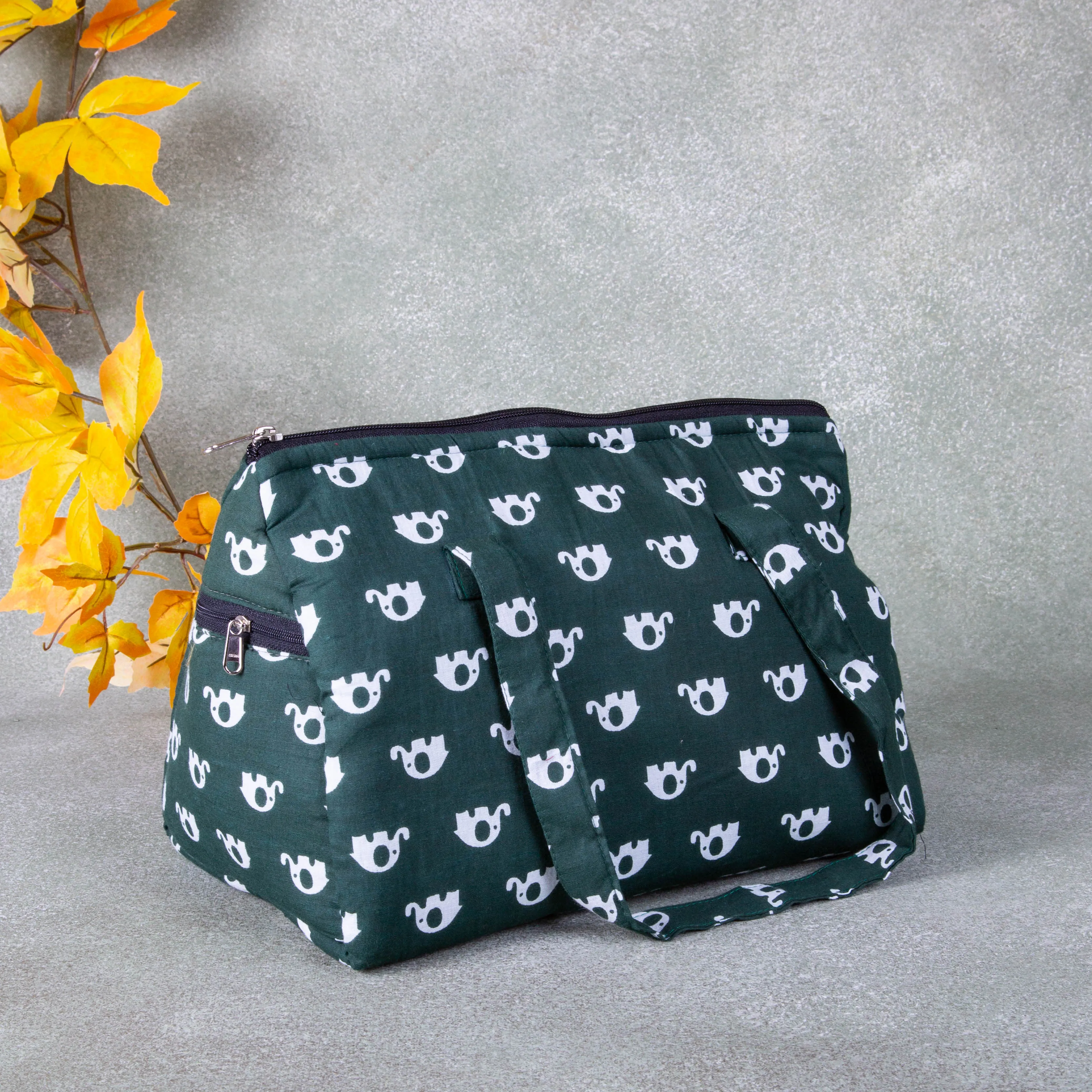 Barrel Handbags Green colour Elephant Design