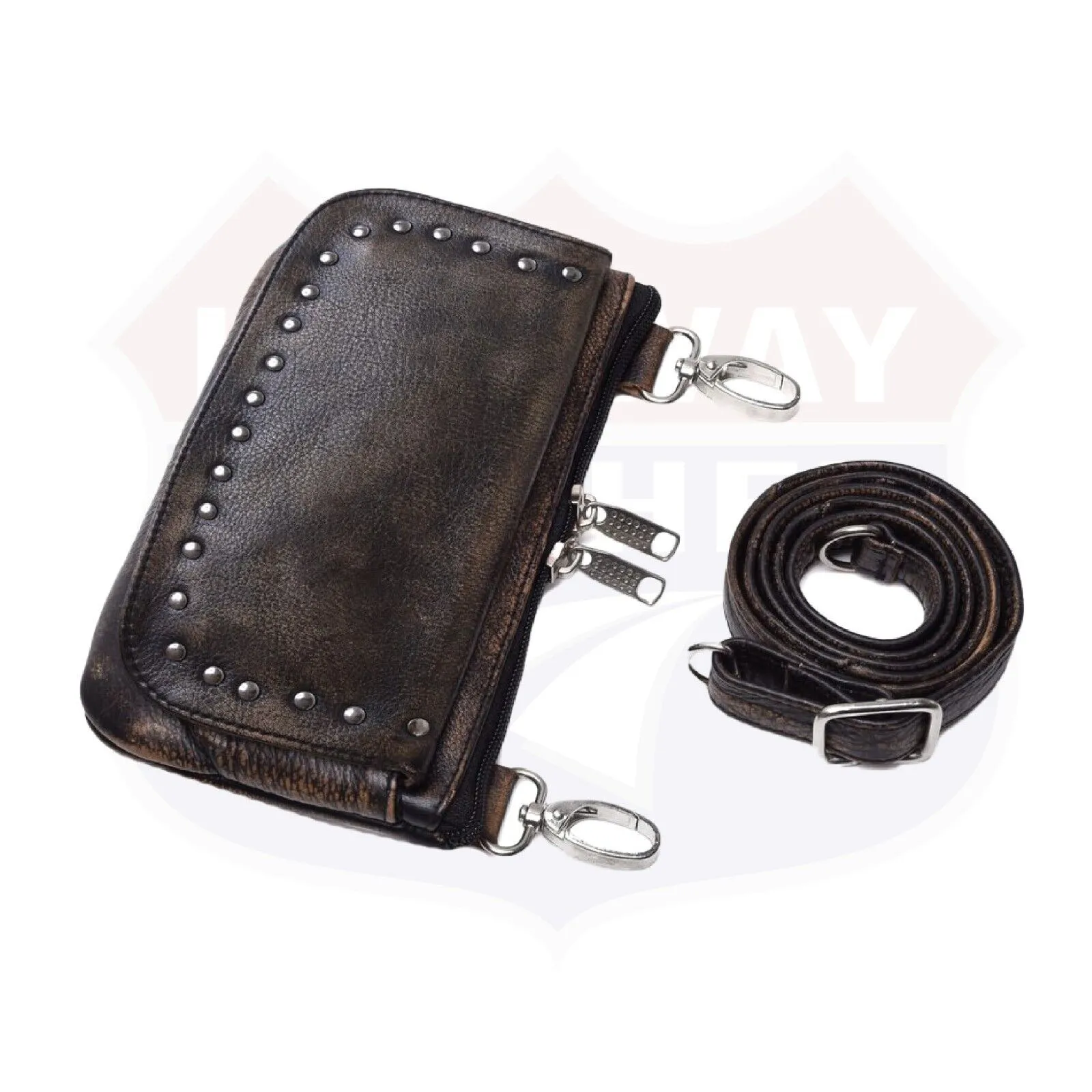 Beige HL80151BEIGE Leather HipClip Purse Bag Women Waist Fanny Pack Motorcycle Distressed BROWN