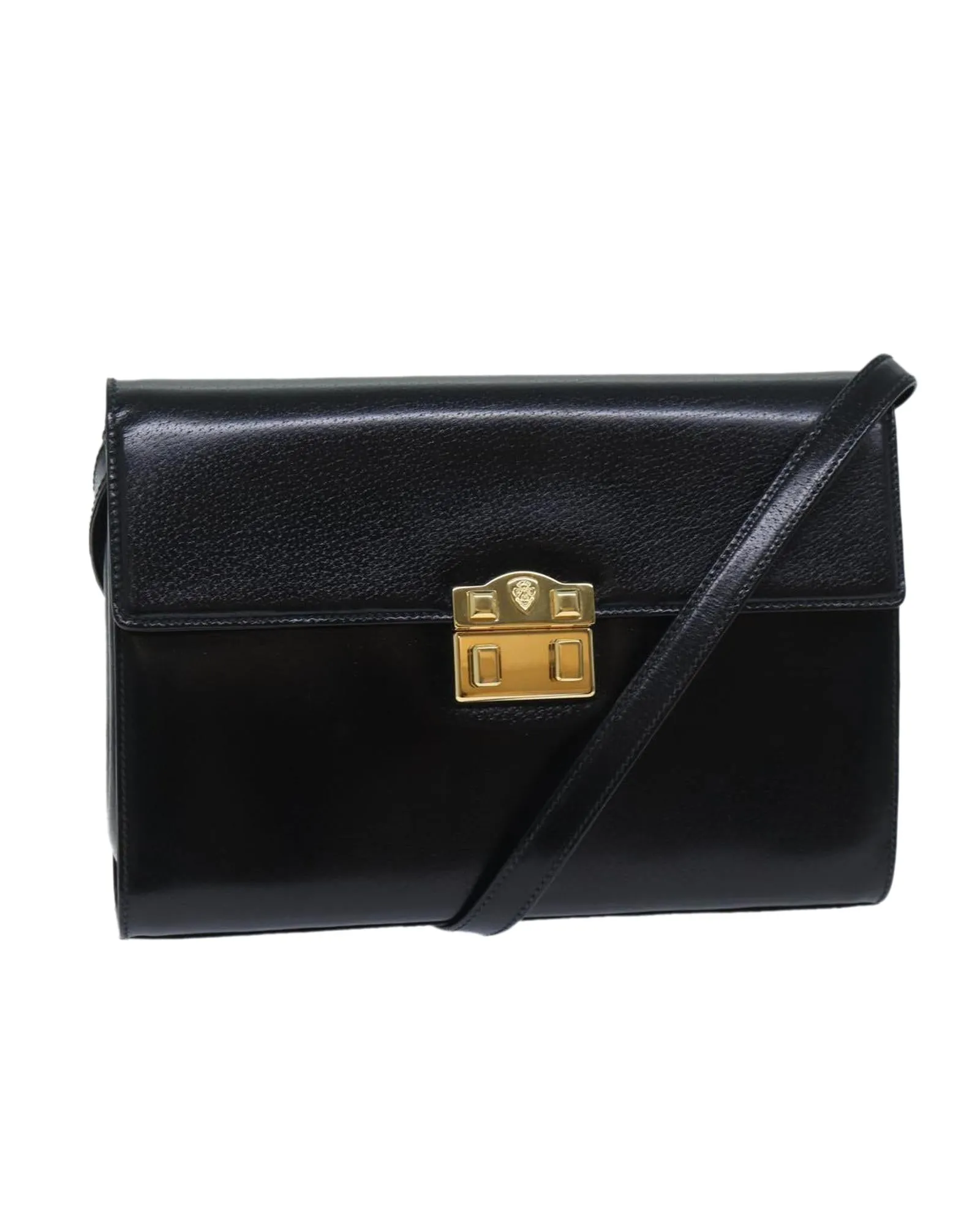 Black Leather Shoulder Bag with Ready Lock Closure