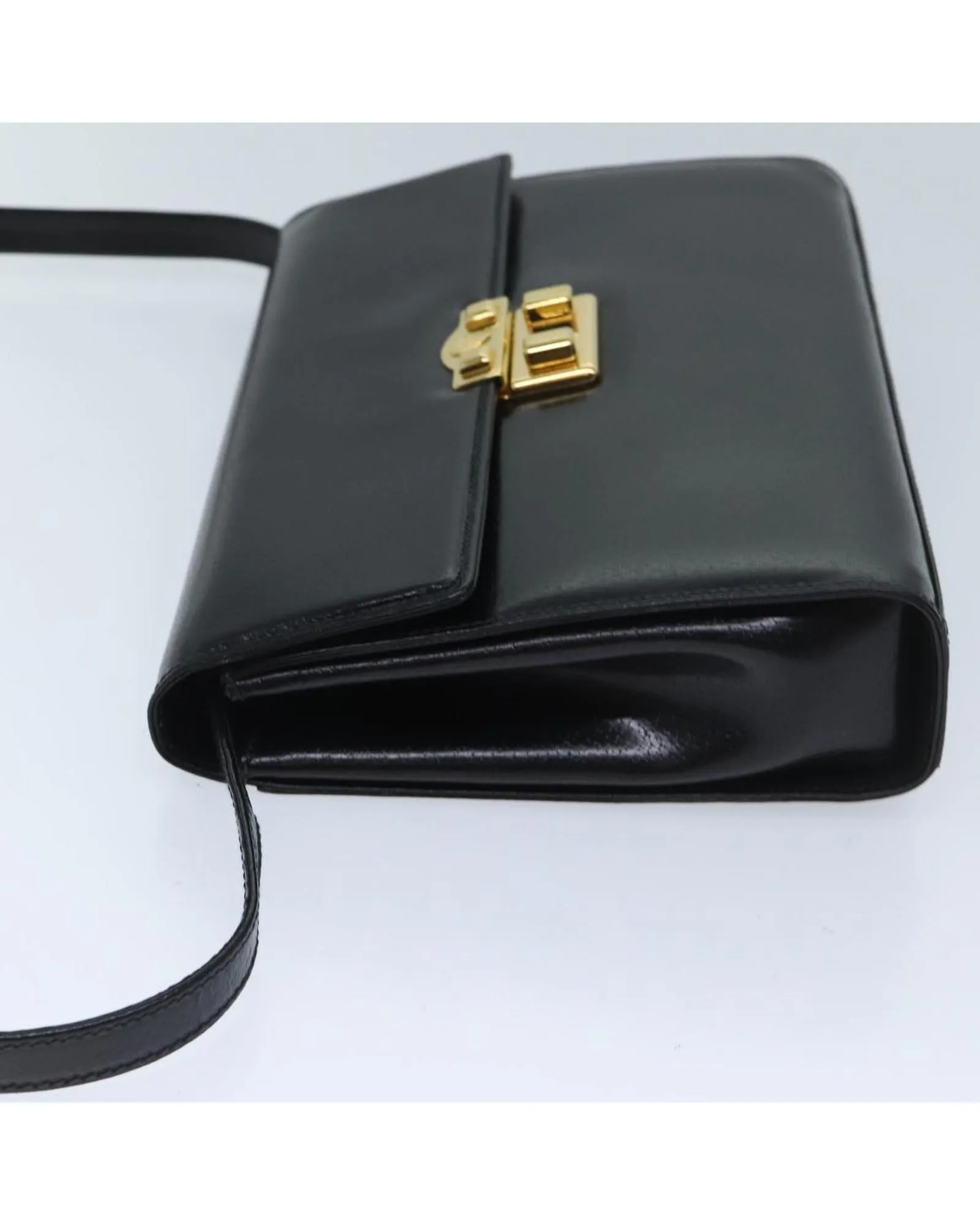 Black Leather Shoulder Bag with Ready Lock Closure