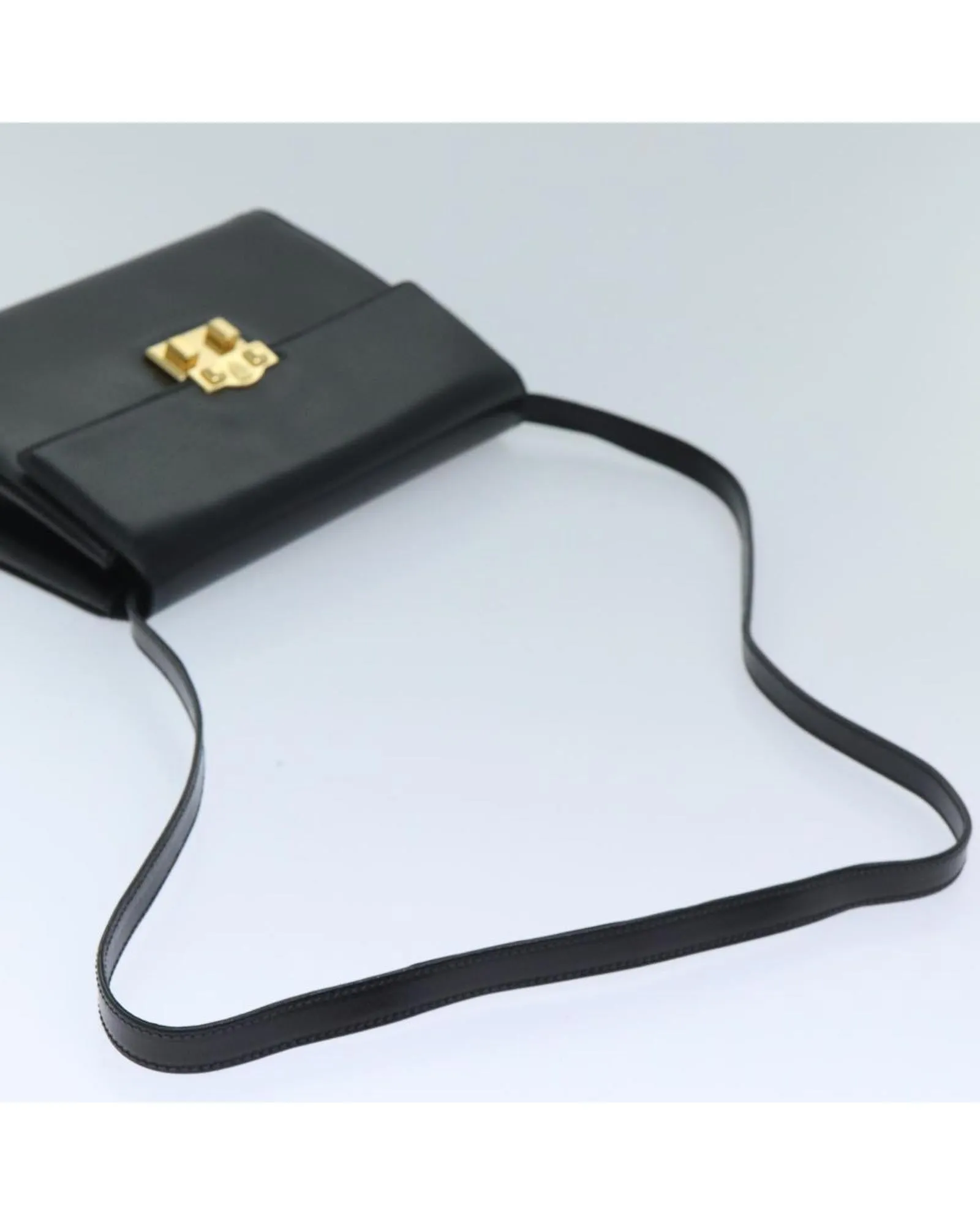 Black Leather Shoulder Bag with Ready Lock Closure