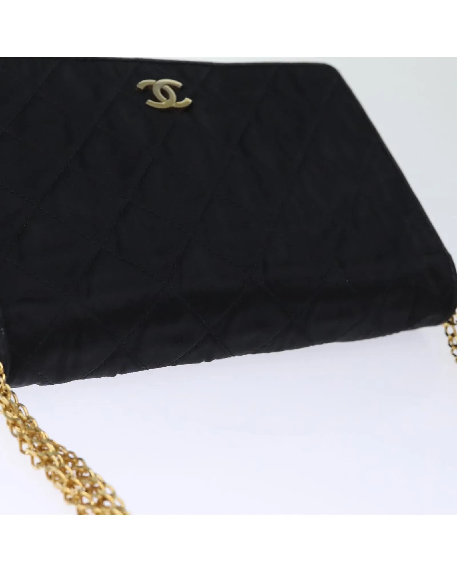 Black Satin Matelasse Chain Shoulder Bag