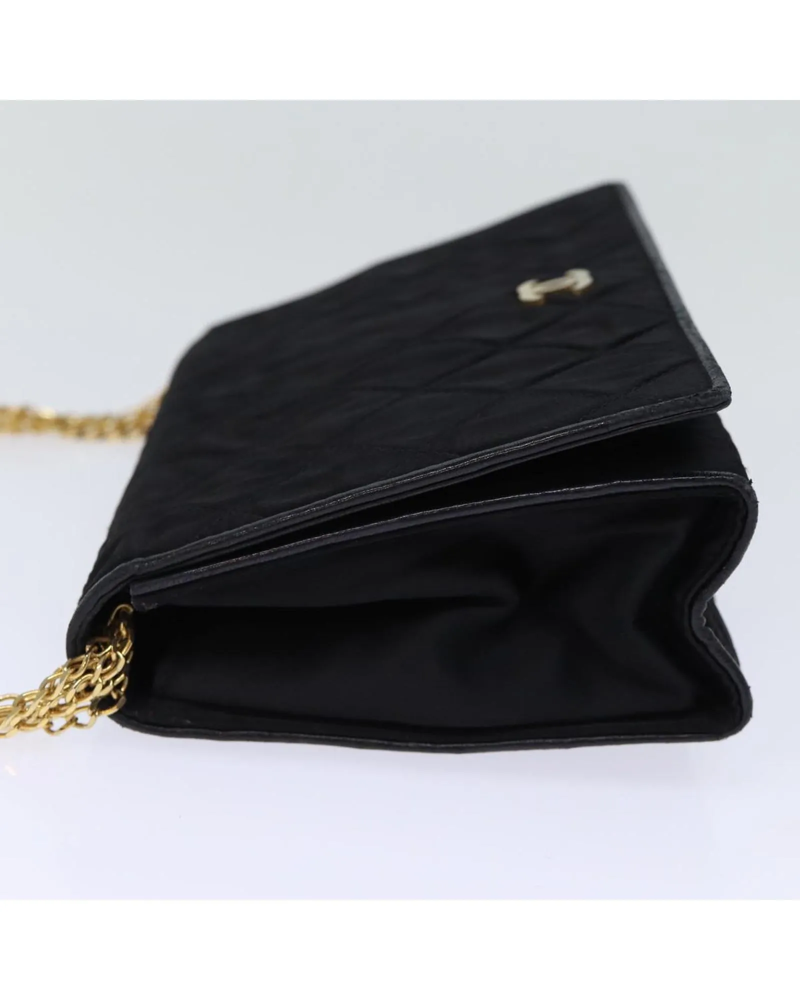 Black Satin Matelasse Chain Shoulder Bag