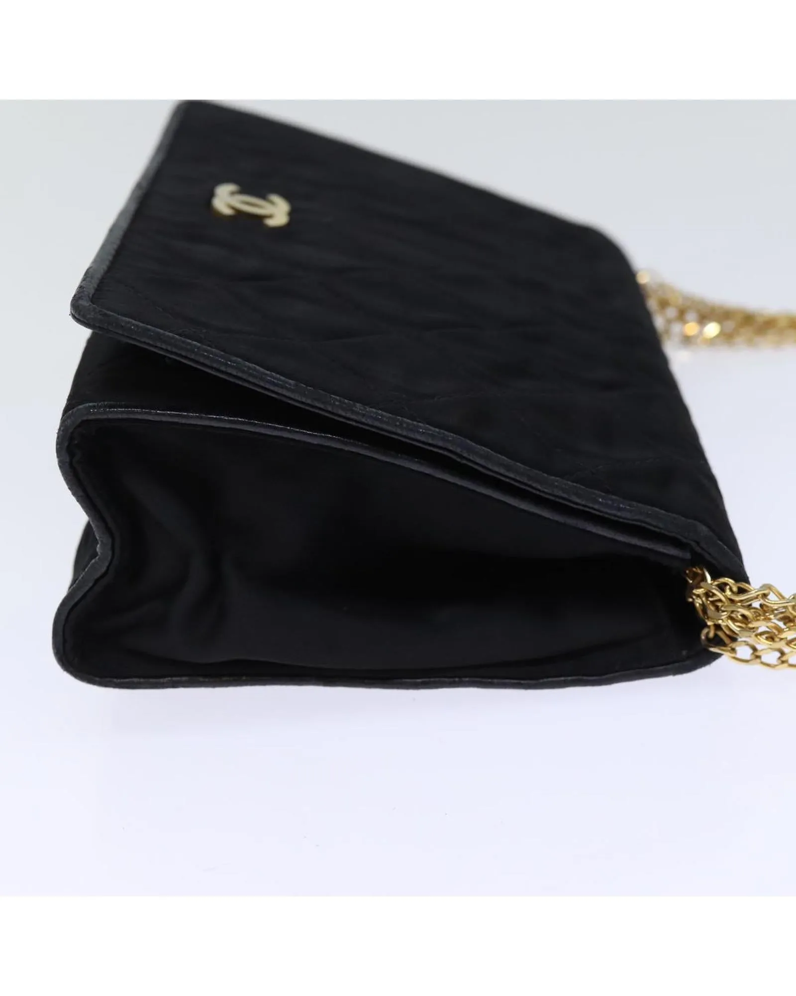 Black Satin Matelasse Chain Shoulder Bag