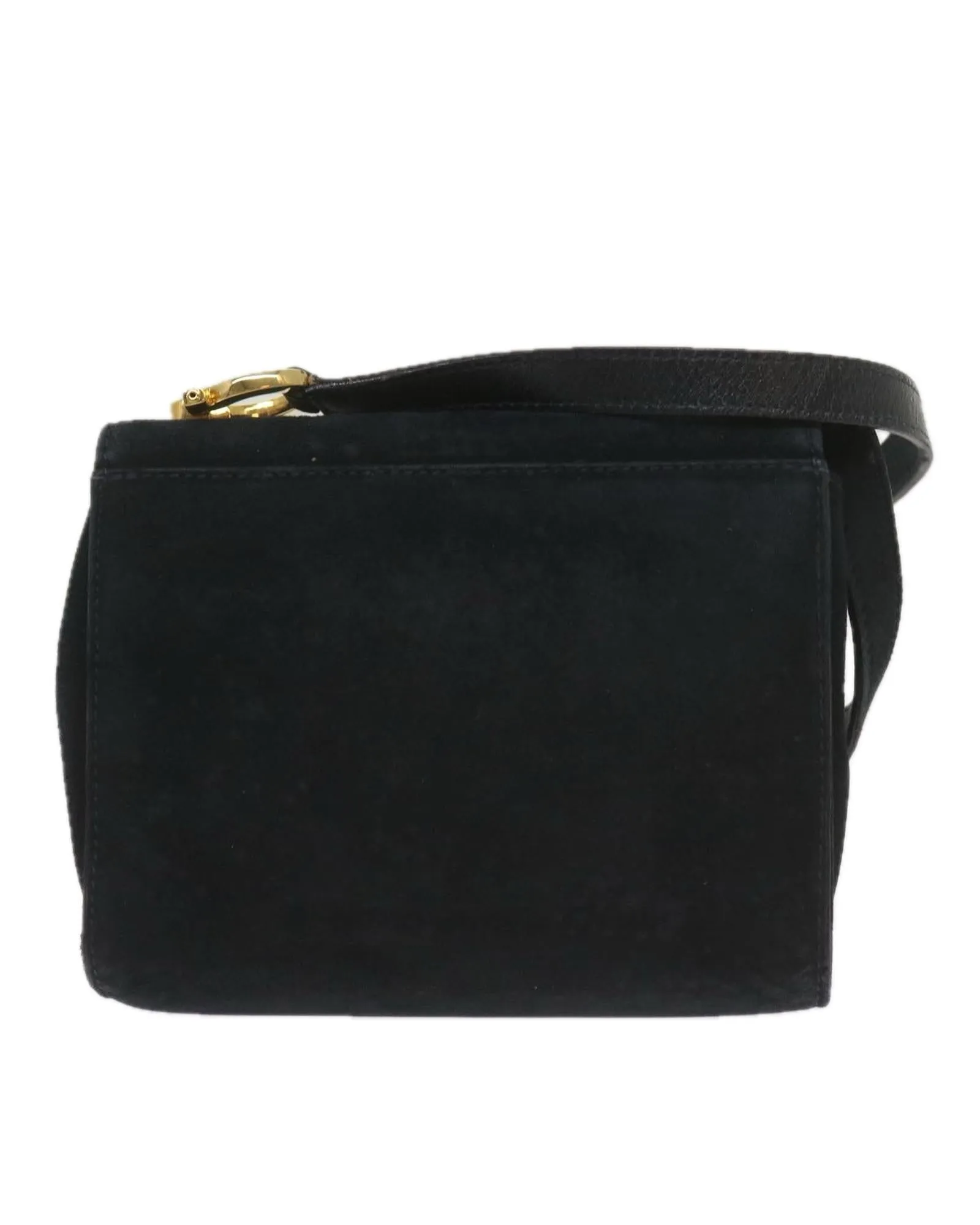 Black Suede Shoulder Bag with Gancini Detail by Italian Designer