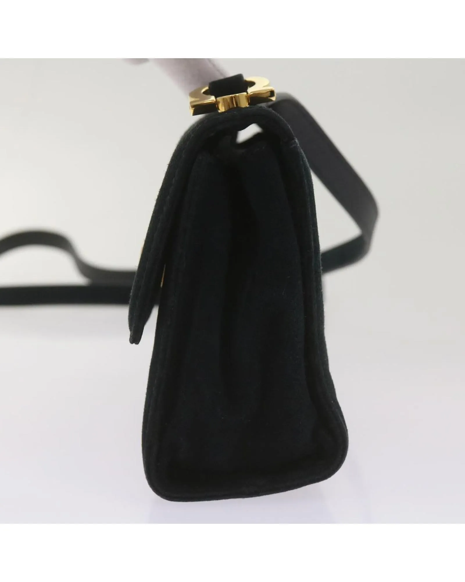 Black Suede Shoulder Bag with Gancini Detail by Italian Designer