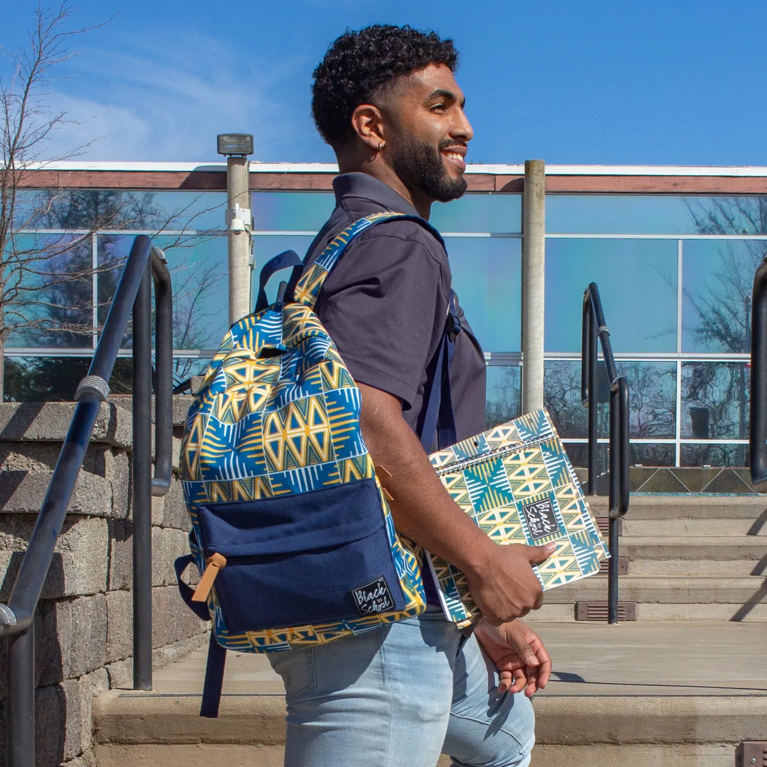 BLUE/YELLOW MUDCLOTH BACKPACK SET