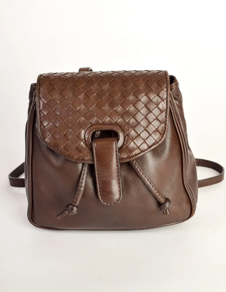 Bottega Veneta Vintage Intrecciato Brown Woven Leather Mini Backpack