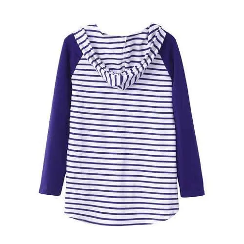 Casual Women Casual Loose V-Neck Hooded Striped Blouse