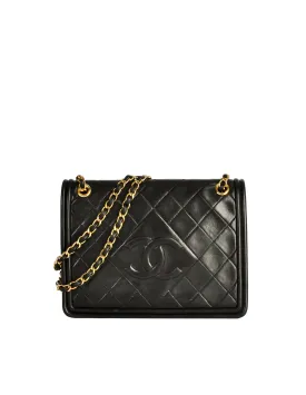 Chanel Vintage Black Lambskin Leather Quilted CC Logo Bag