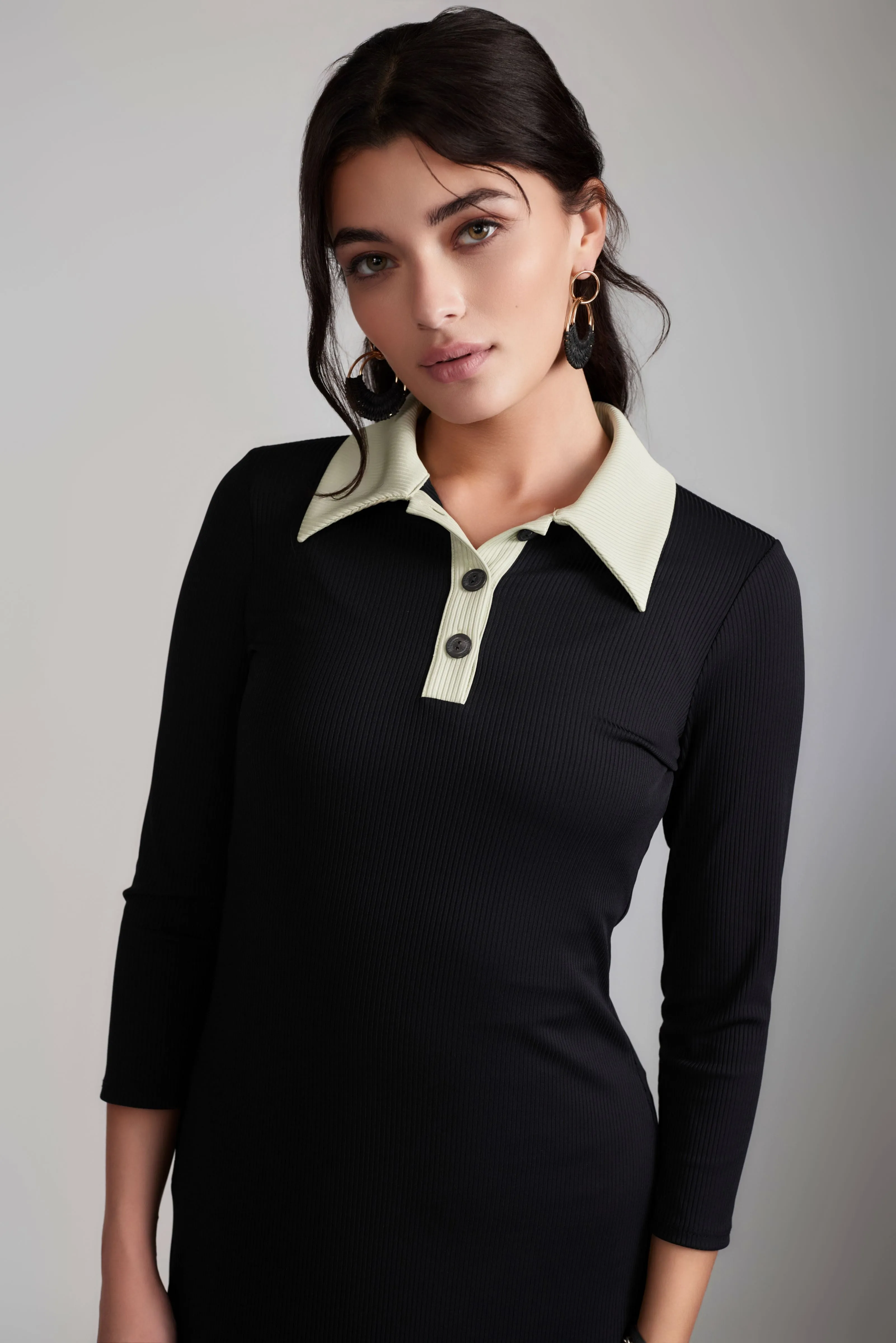 Contrast Collared Rib Dress