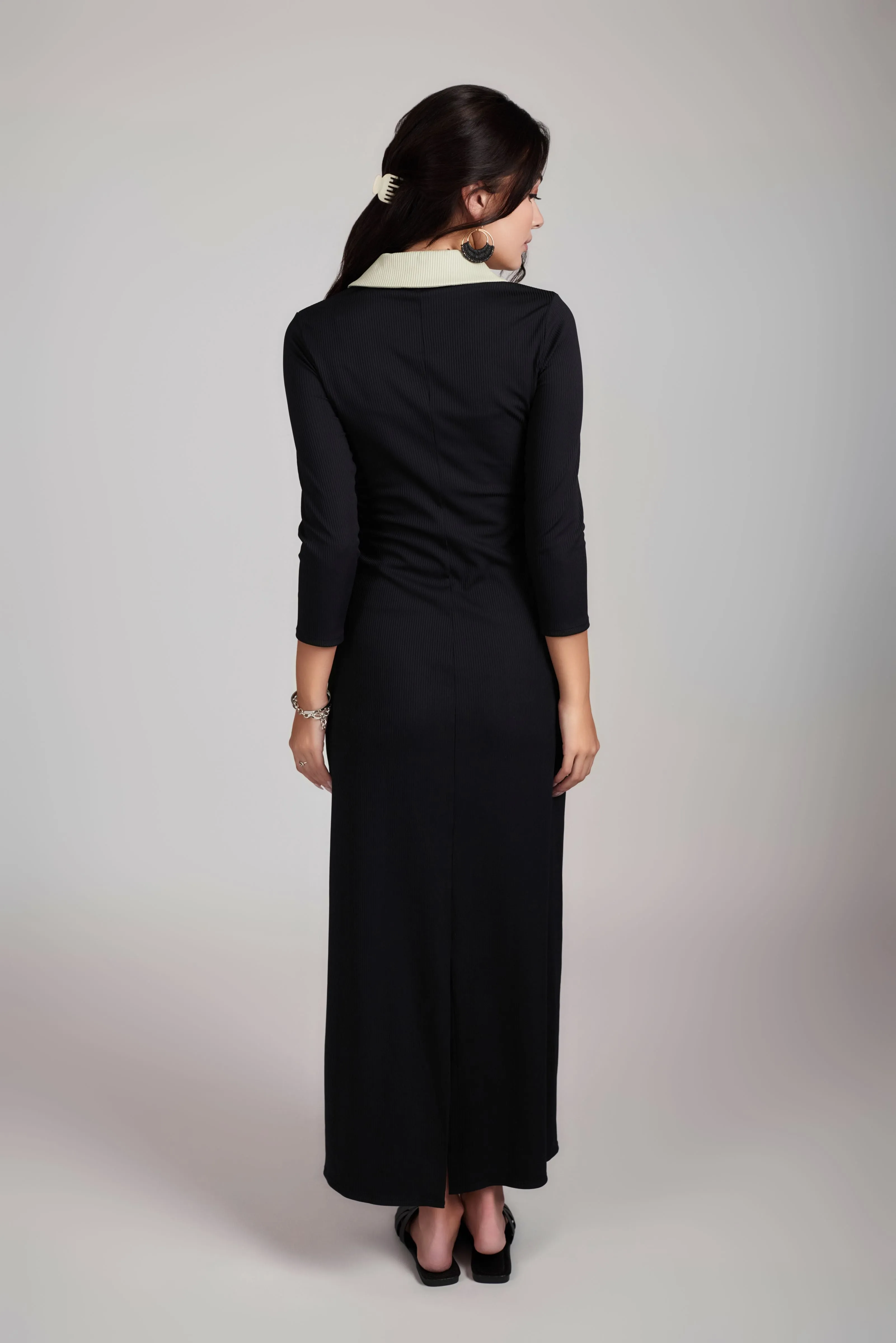 Contrast Collared Rib Dress