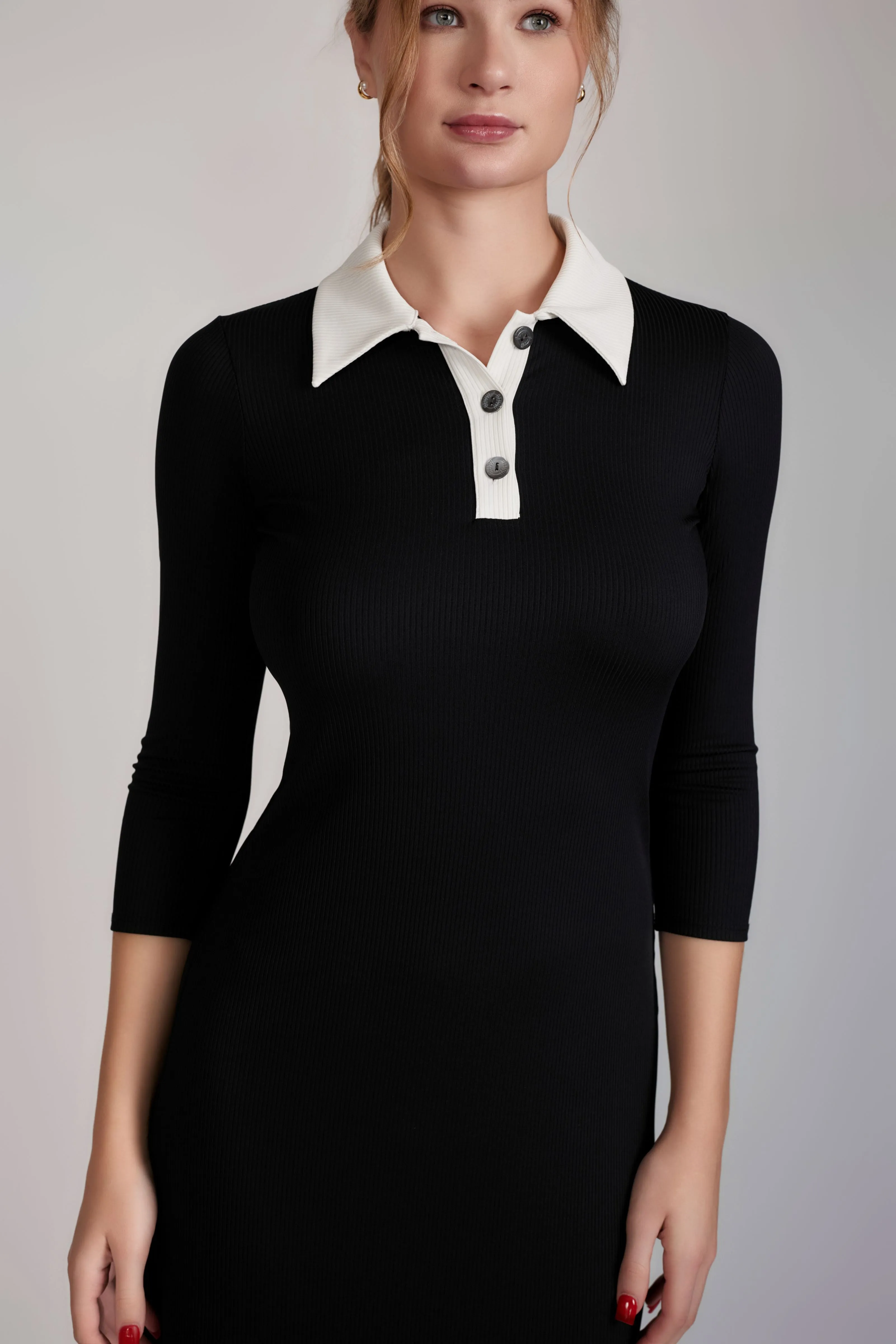 Contrast Collared Rib Dress