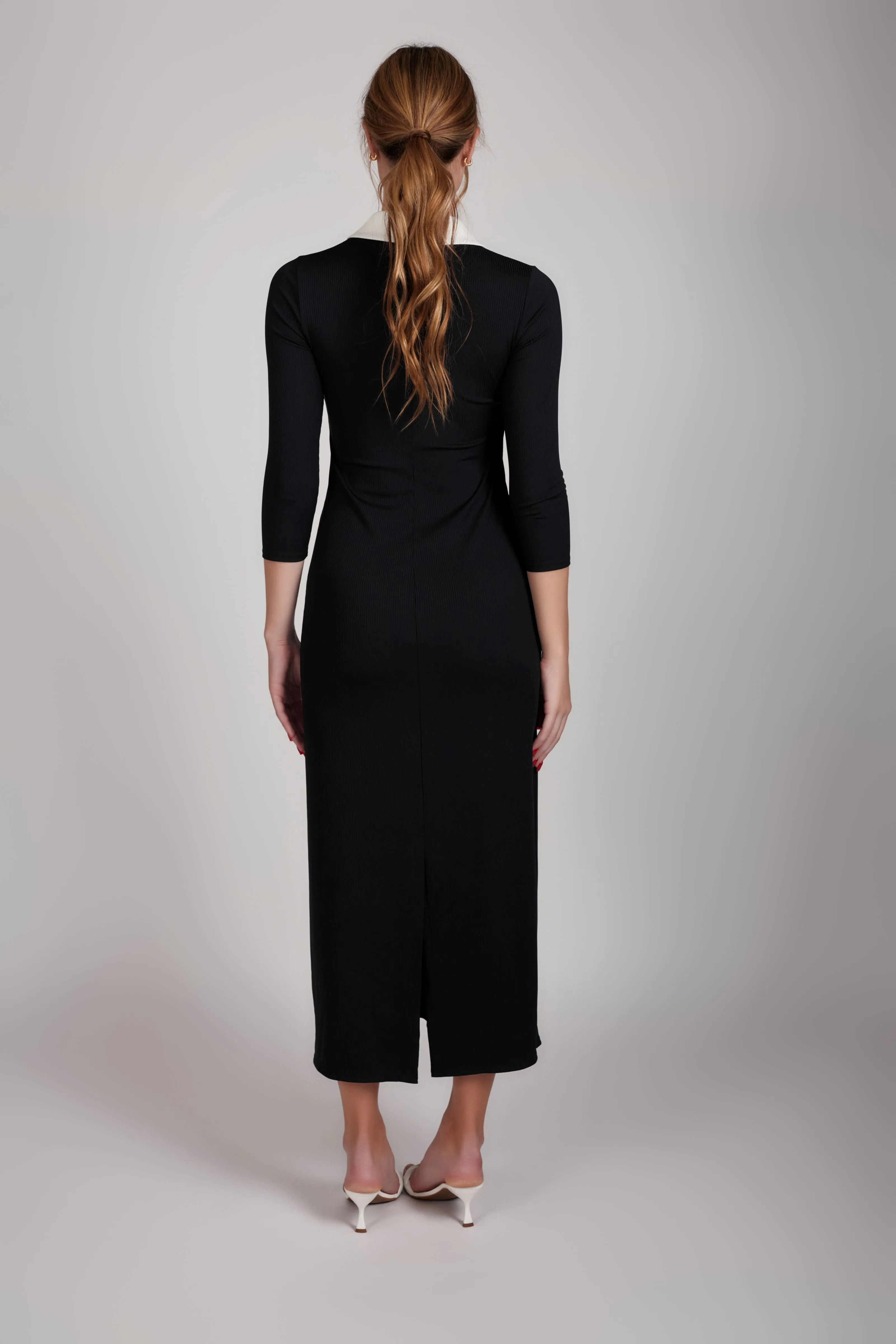 Contrast Collared Rib Dress