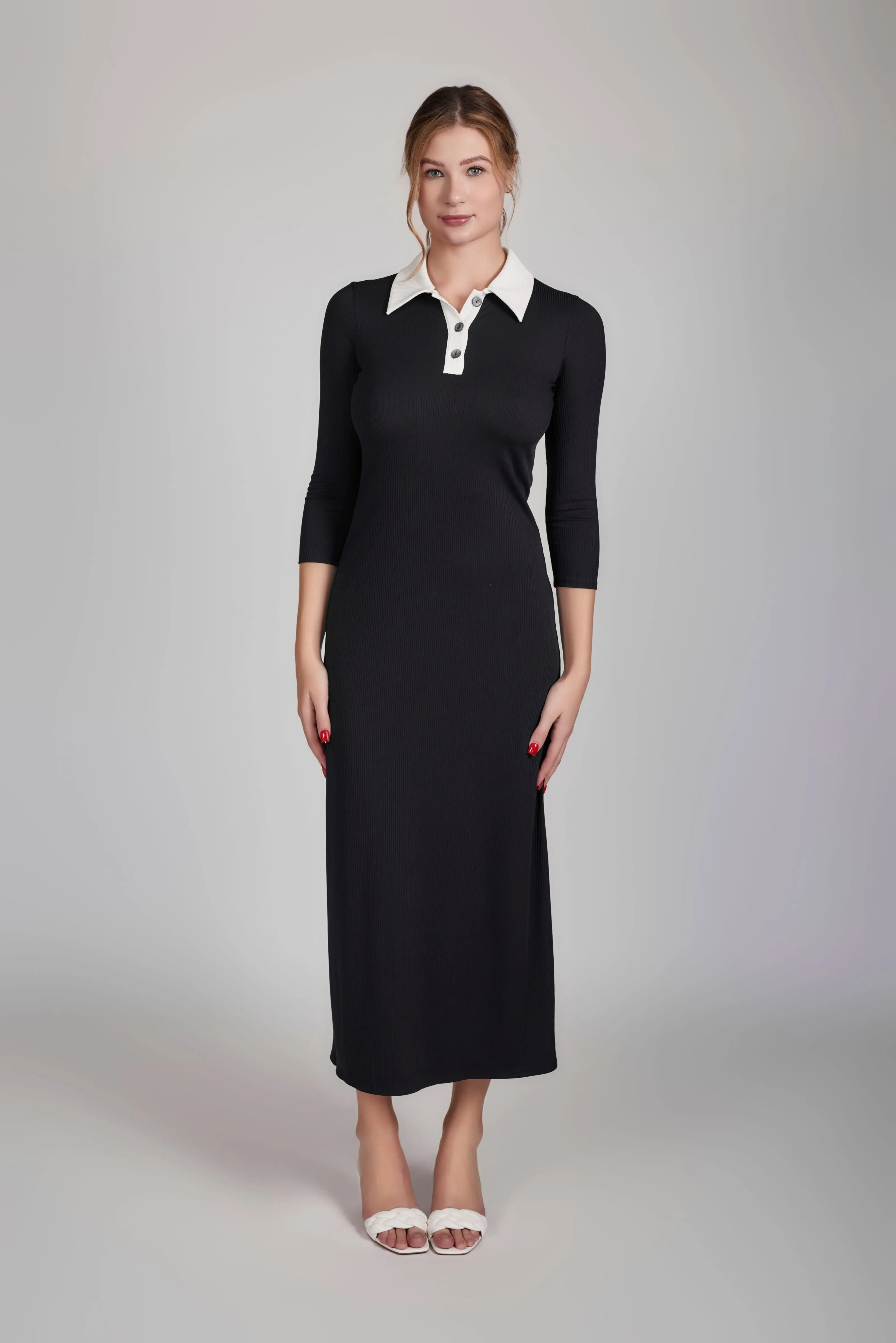 Contrast Collared Rib Dress