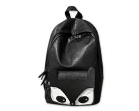 Cute Fox Cartoon PU Leather Casual Backpack - Black