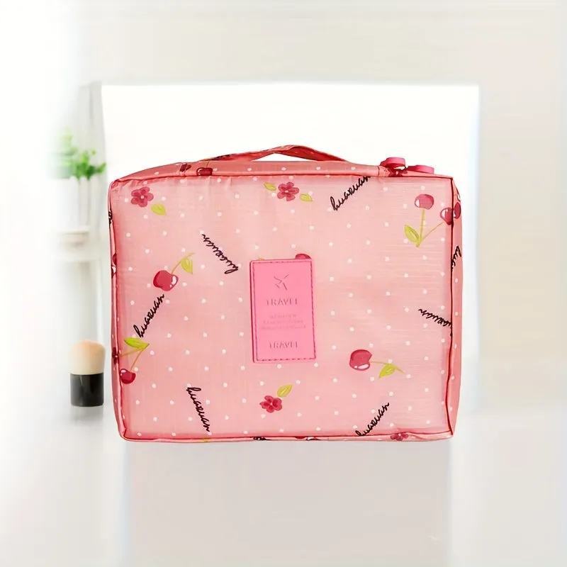 Floral Zippered Cosmetic Bag Lightweight Travel Toiletry Organizer