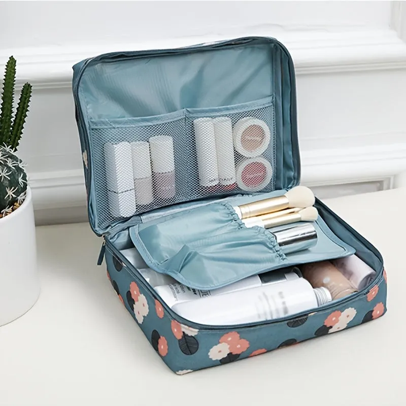 Floral Zippered Cosmetic Bag Lightweight Travel Toiletry Organizer