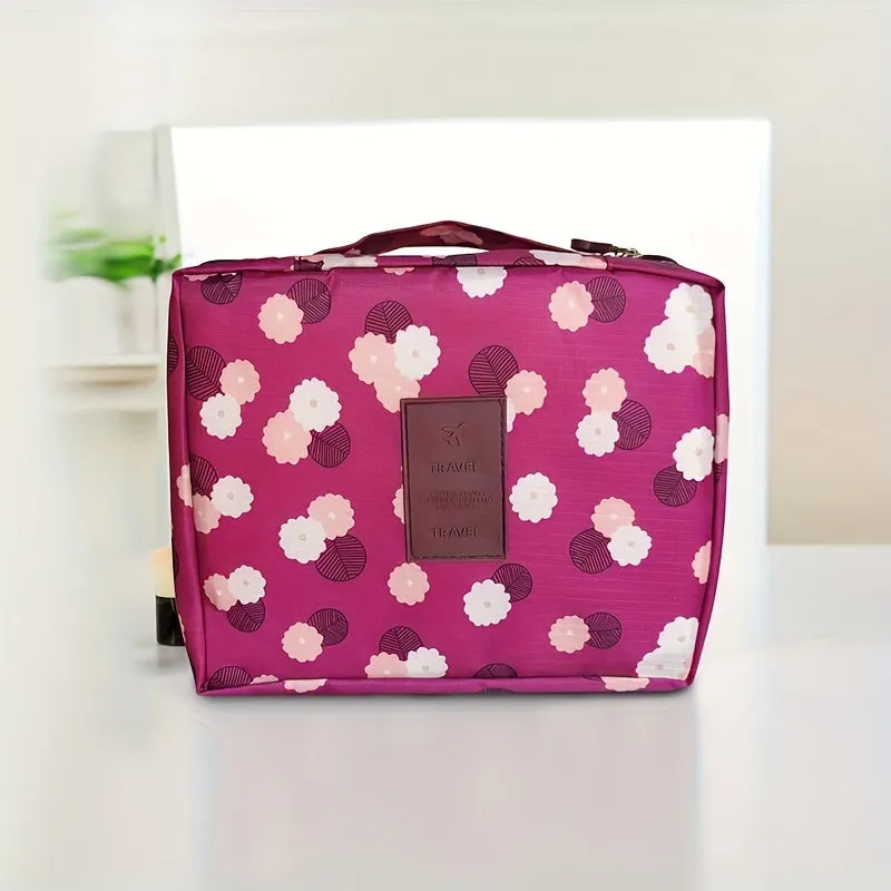 Floral Zippered Cosmetic Bag Lightweight Travel Toiletry Organizer