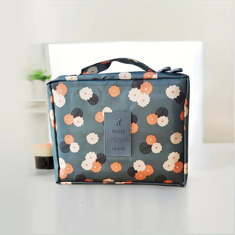 Floral Zippered Cosmetic Bag Lightweight Travel Toiletry Organizer