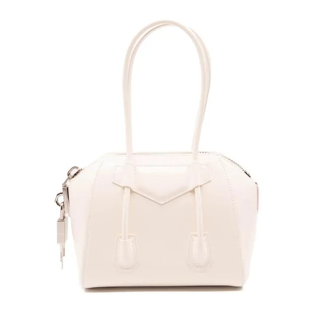 Givenchy 2021 Mini Antigona Lock Satchel Ivory Tote White Leather Shoulder Bag