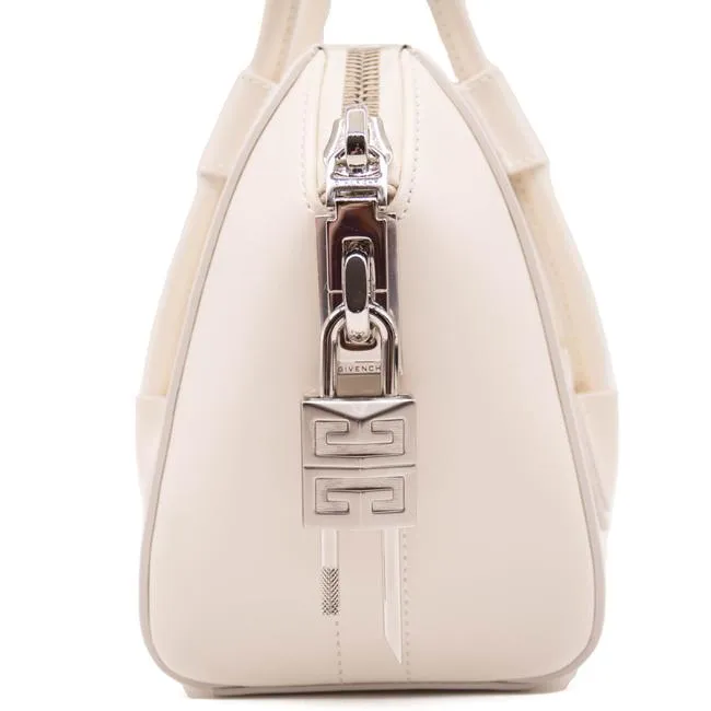 Givenchy 2021 Mini Antigona Lock Satchel Ivory Tote White Leather Shoulder Bag