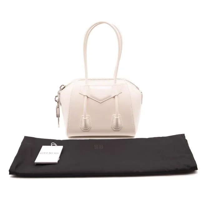 Givenchy 2021 Mini Antigona Lock Satchel Ivory Tote White Leather Shoulder Bag