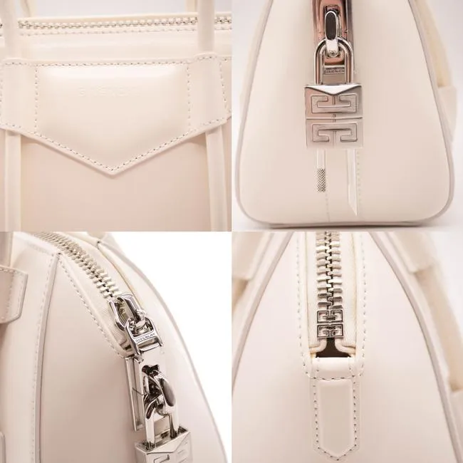 Givenchy 2021 Mini Antigona Lock Satchel Ivory Tote White Leather Shoulder Bag