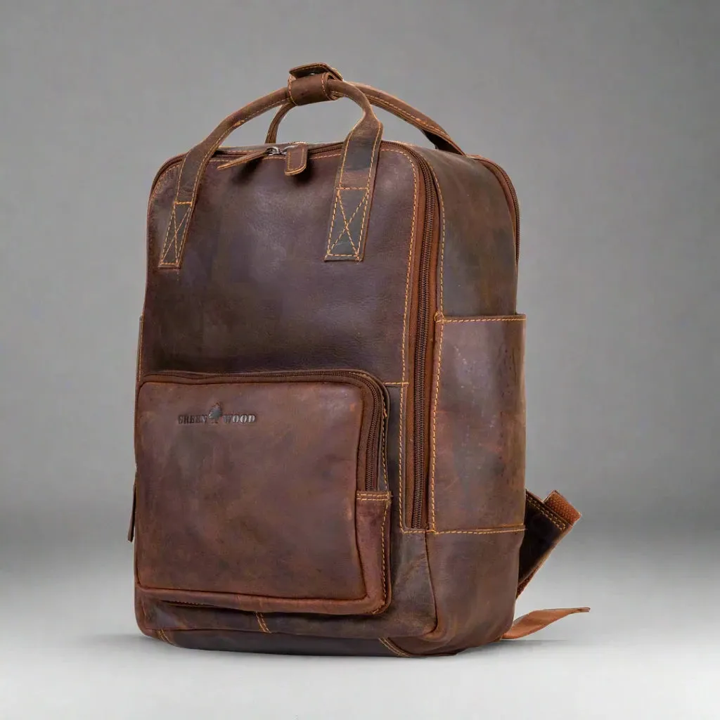 Greenwood Leather Backpack with Reinforced Laptop and Tablet Compartments