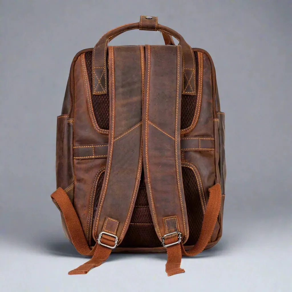 Greenwood Leather Backpack with Reinforced Laptop and Tablet Compartments