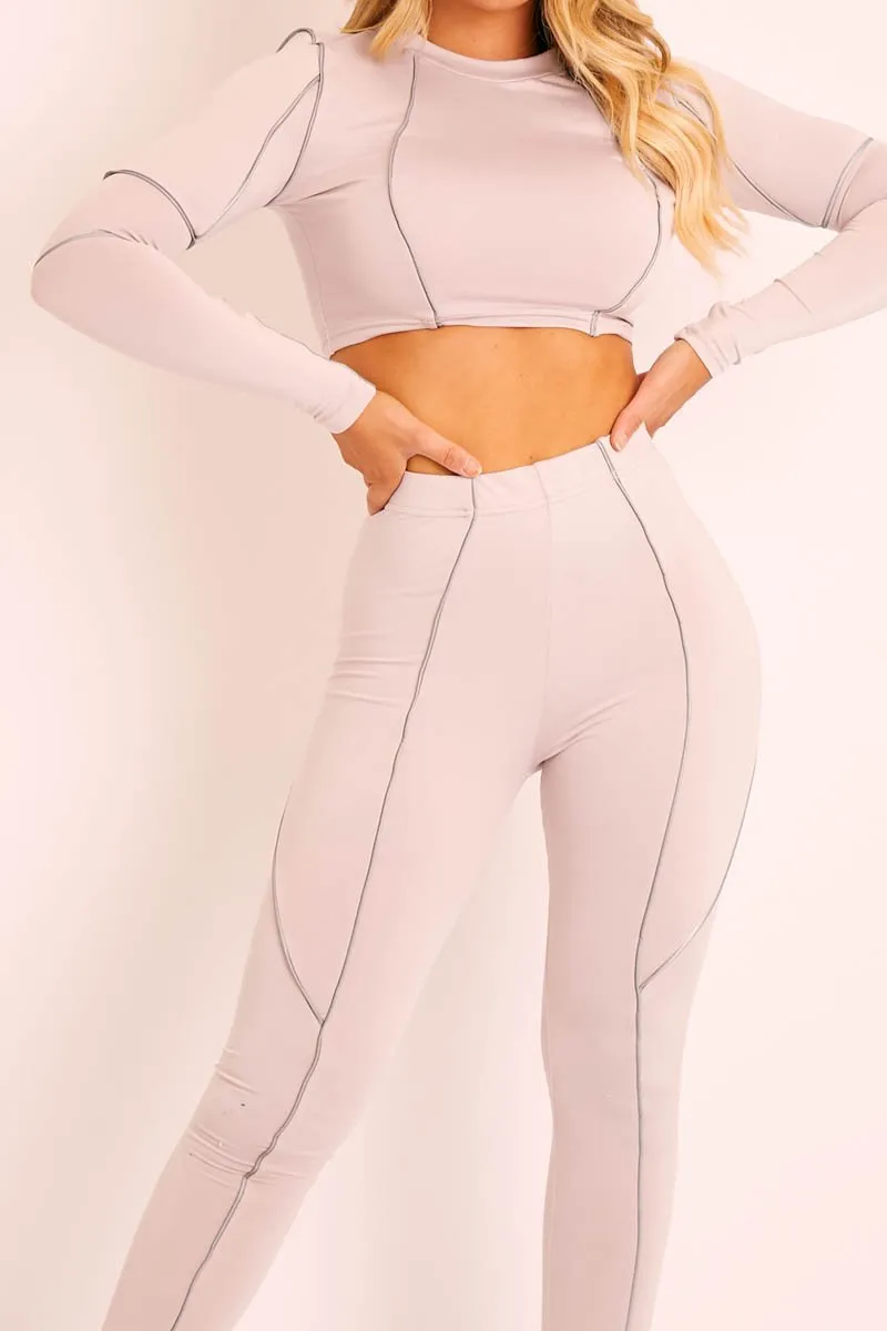 Grey Piped Crop Top Legging Co-ord - Deona