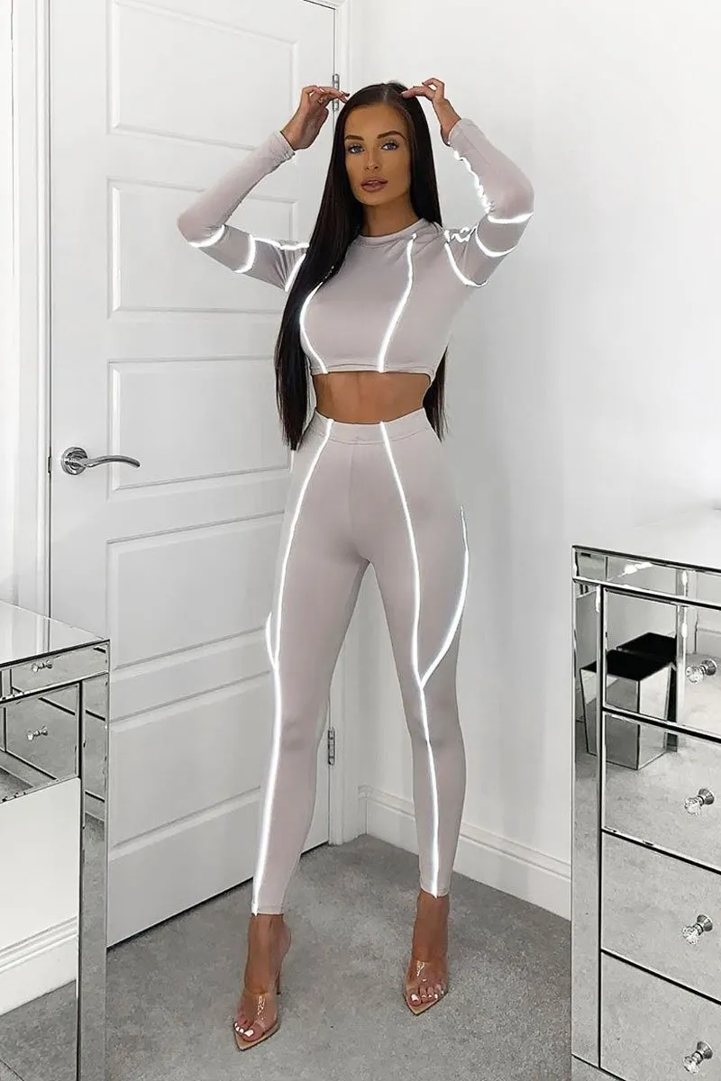 Grey Piped Crop Top Legging Co-ord - Deona