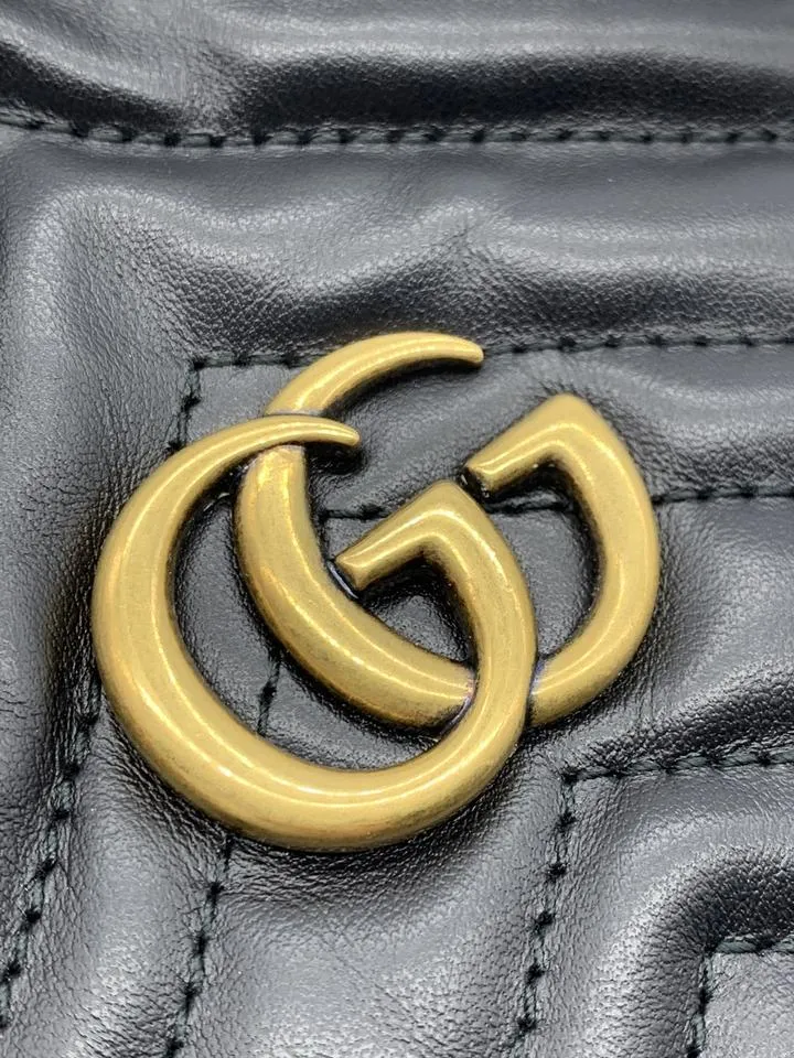 Gucci Bucket Marmont Gg 2.0 Mini Black Leather Shoulder Bag