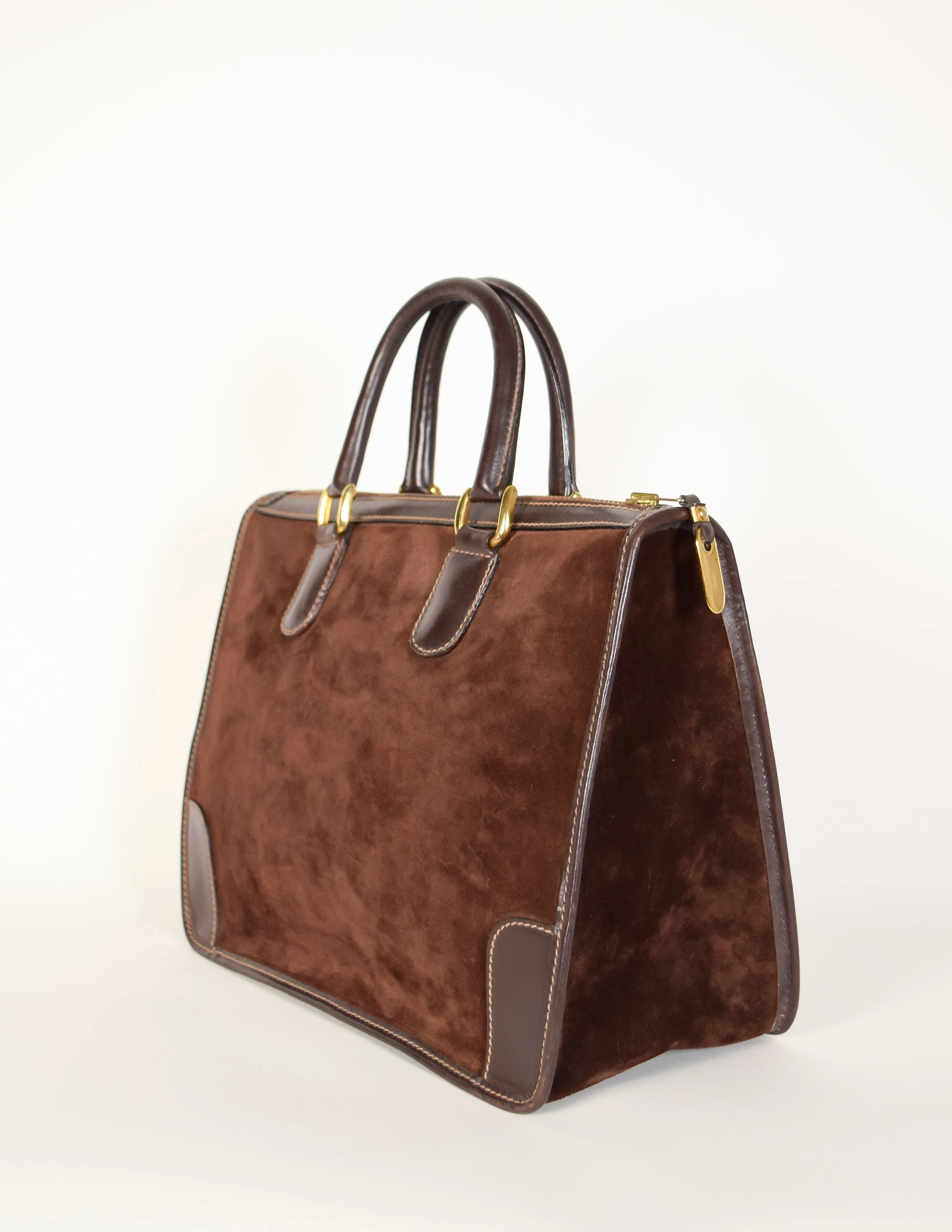 Gucci Vintage 1970s Brown Suede and Leather Top Handle Bag