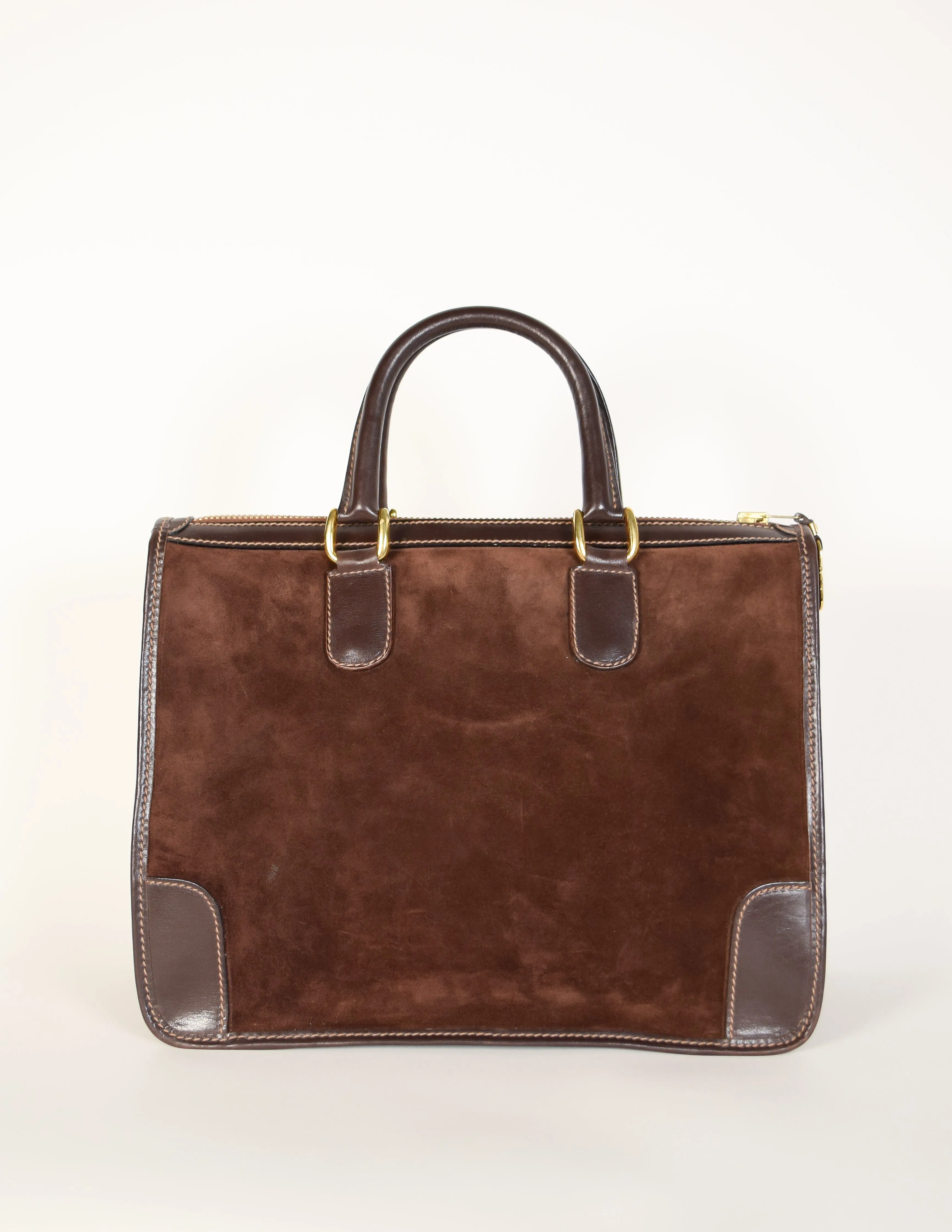 Gucci Vintage 1970s Brown Suede and Leather Top Handle Bag