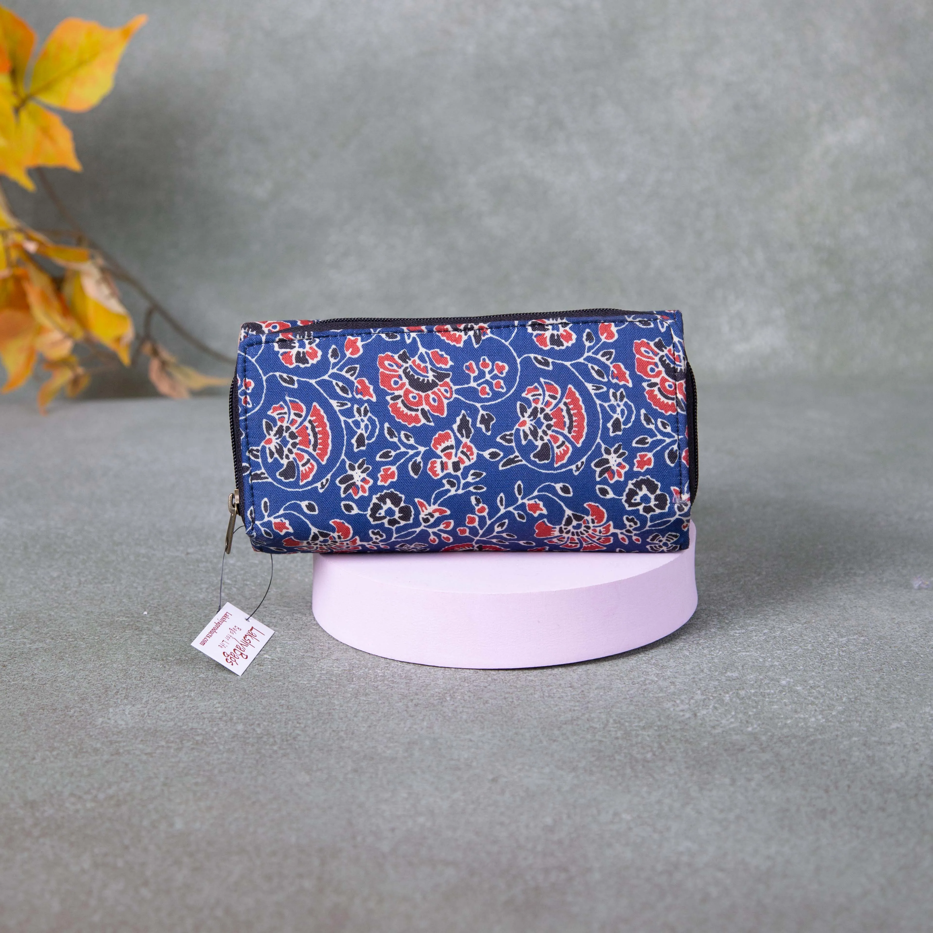 Handmade Wallets - Classic Blue with Red Colour Flower Design