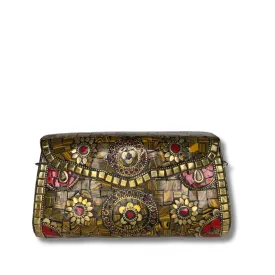 Hardshell Clutch Bag - Brown & Gold