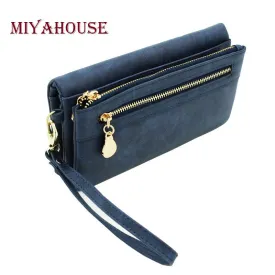 High Capacity Fashion Women Wallets Long Dull Polish PU Leather Wallet Female Double Zipper Clutch Coin Purse Ladies Wristlet