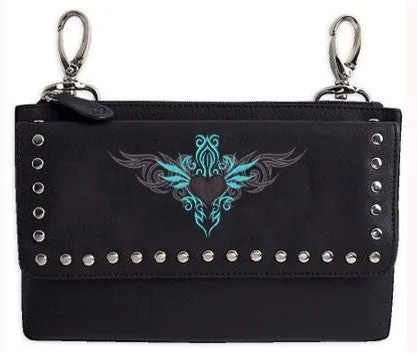 HL80156TEAL Turquoise tribal Heart Hip Clip Leather Bag Women TEAL Waist Bag Fanny Pack Motorcycle Biker TEAL