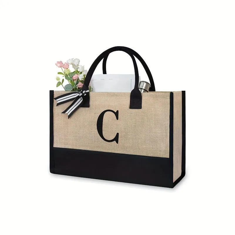 Initial Tote Bag Chic Large Capacity Handbag for Wedding Shopping Travel Beach