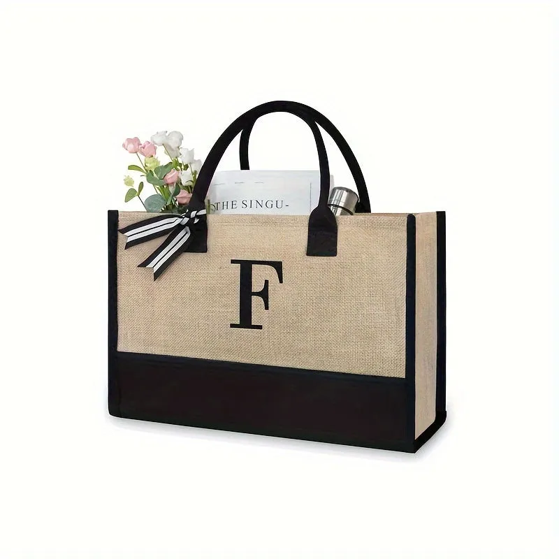 Initial Tote Bag Chic Large Capacity Handbag for Wedding Shopping Travel Beach