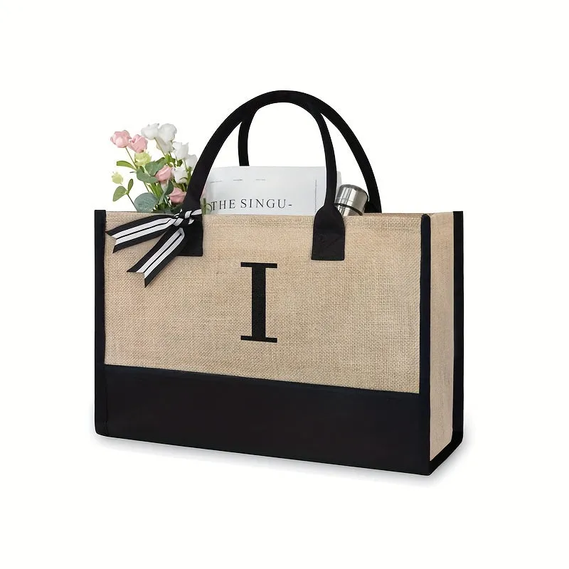 Initial Tote Bag Chic Large Capacity Handbag for Wedding Shopping Travel Beach