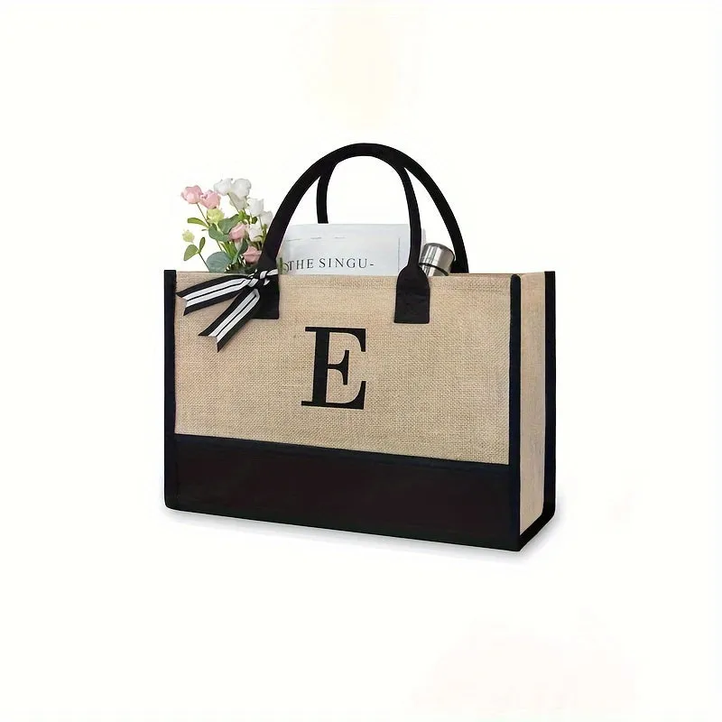 Initial Tote Bag Chic Large Capacity Handbag for Wedding Shopping Travel Beach