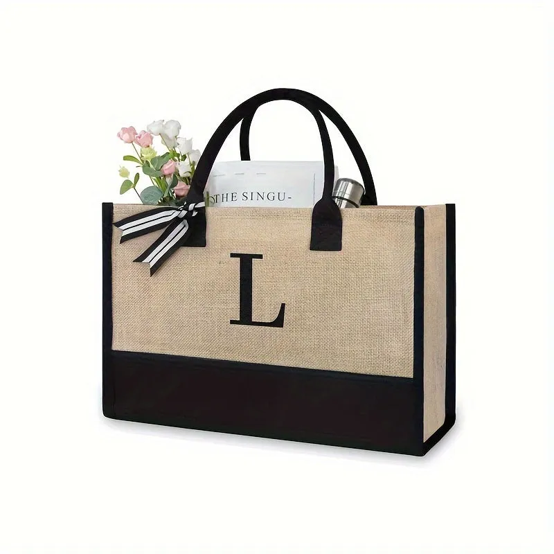 Initial Tote Bag Chic Large Capacity Handbag for Wedding Shopping Travel Beach